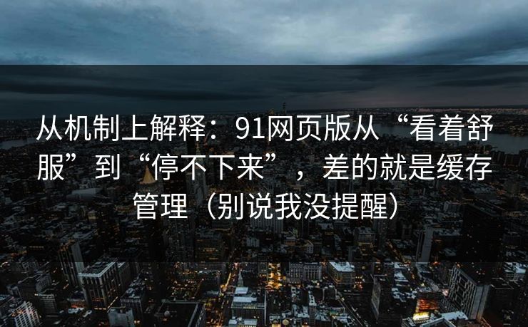 从机制上解释：91网页版从“看着舒服”到“停不下来”，差的就是缓存管理（别说我没提醒）